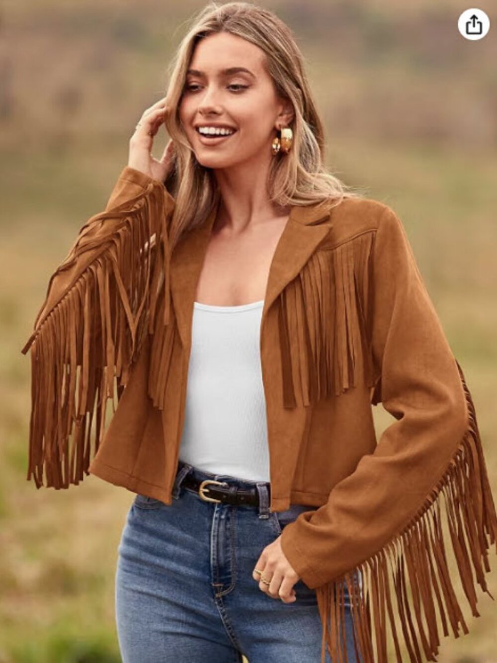 Women Fashion Cropped Tassel Fringe Faux Suede Leather Jacket - NWOT - M